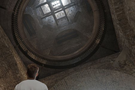 Eine Visualisierung zeigt den Alten Turm von Innen mit der zukünftigen Öffnung des Turmhelms.
